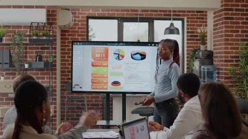 Close Up of Woman Doing Business Presentation in Boardroom