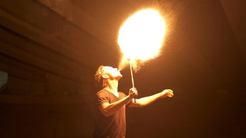 Adult Fire-Breather Performing at Night