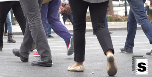 Crowd Crossing A City Street