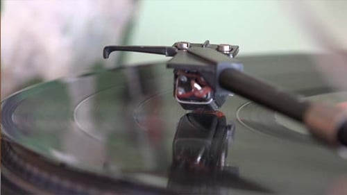 Vinyl Record Spinning on a Turntable Close Up
