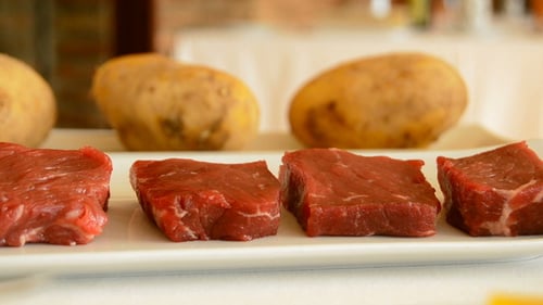 Raw Ingredients: Beef Cubes and Sliced Potatoes