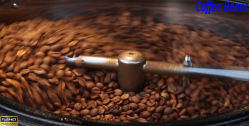 Dark Coffee Beans Roasting in Industrial Machine