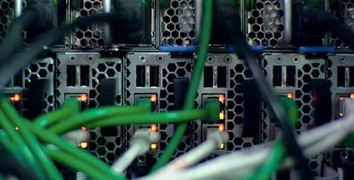 Computer Server Blades with Blinking Lights and Cables