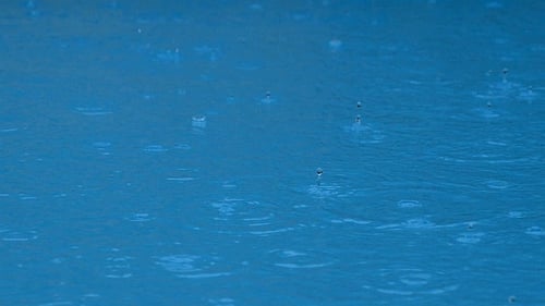 Raindrops Hitting the Surface of Blue Water