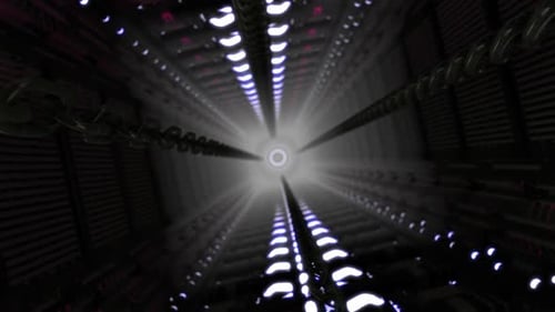 Futuristic Abstract Tunnel Fly-Through with Glowing Lights