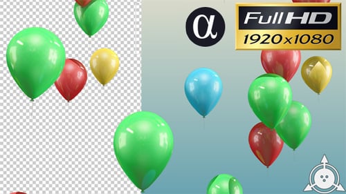 Animated Colorful Balloons Floating Up with Alpha Channel