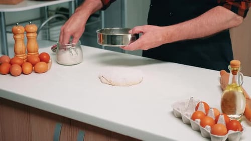 Chef Preparing Dough for Baking in Kitchen