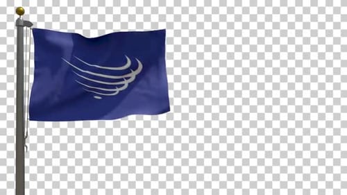 Realistic Blue Flag with Corporate Logo Waving