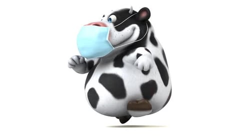 Animated Cartoon Cow with Face Mask Running Loop
