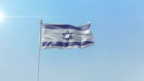 Realistic Israel National Flag Waving in Sunny Sky