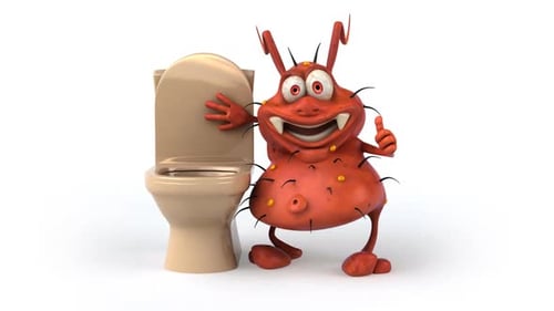 3D Animated Red Germ Character Giving Thumbs Up