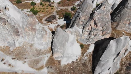 Cappadocia Aerial Drone View To Rocks, Cave Churches, Settlements Goreme Turkey