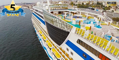 Large Cruise Ship Deck in Port Aerial View