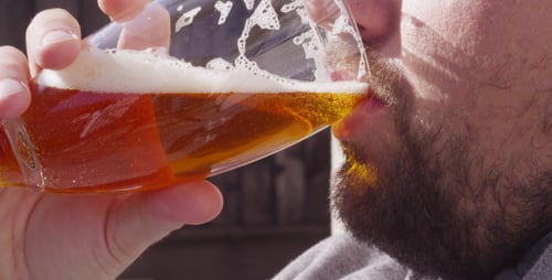 Adult Man Drinking Beer Close Up in Sunlight