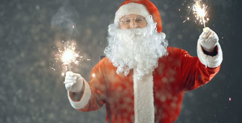 Santa Claus Celebrating with Sparklers and Festive Cheer