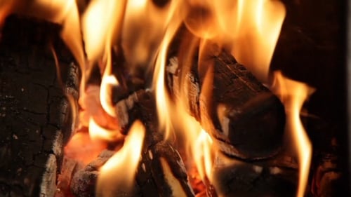 Burning Fireplace with Vibrant Orange Flames