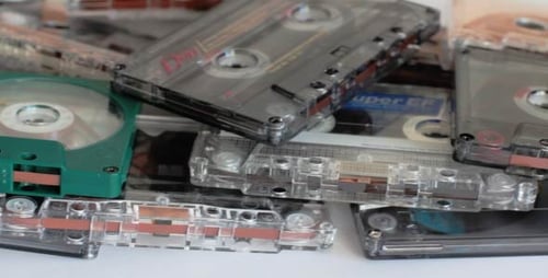 Retro Audio Cassette Tapes Piled Up Close Up