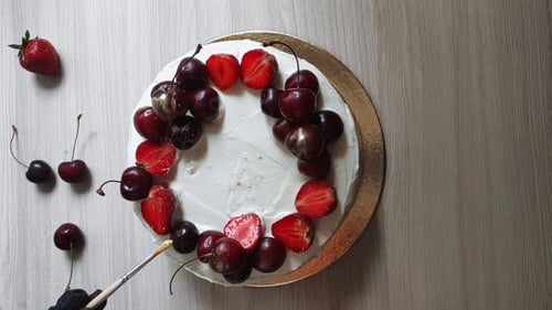 Cake Decorating with Fruit, Cherries and Strawberries