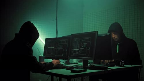 Team of Hackers, Hacking Computers, Working in Dark Room