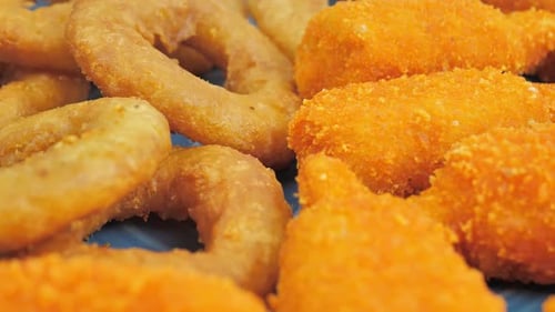 Set of Fast Food From Snacks Squid Rings Close Up