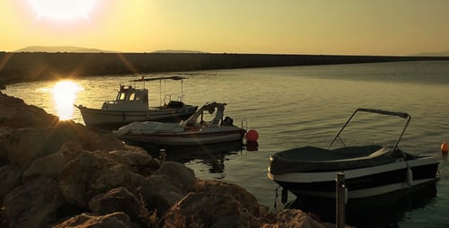 Boats in Golden Light at the Pier