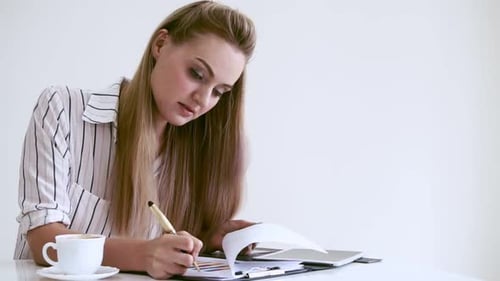 Blonde Business Woman Working at Modern Office
