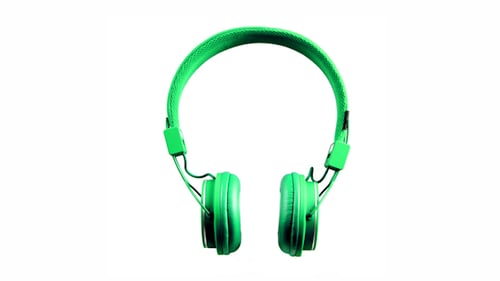 Various Colorful Headphones Rotating on a White Background