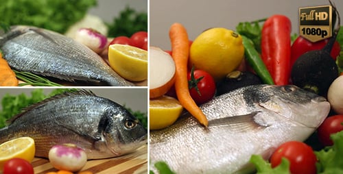 Close Up of Fresh Fish with Raw Vegetables