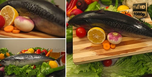 Fresh Mackerel with Vegetables Close Up View