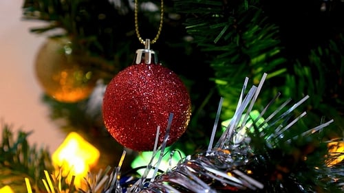 Sparkling Red Christmas Ornament on Festive Tree