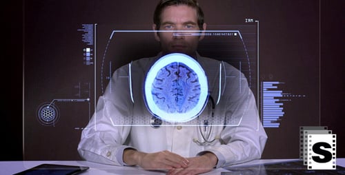 Doctor Analyzing Medical Scans on Futuristic Screen