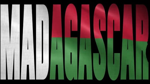 Madagascar National Flag Waving Text Loop