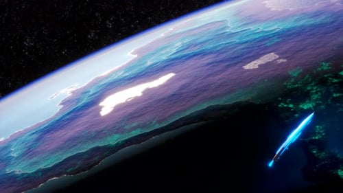 Platillo volador extraterrestre aterrizando en un colorido planeta alienígena. 4KHD