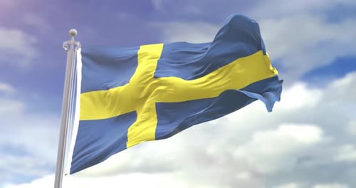 Waving Swedish Flag Against Blue Sky Motion Graphic