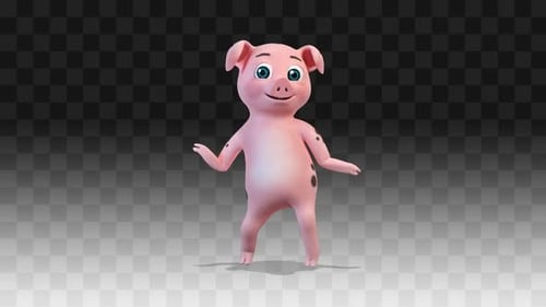 Happy Cartoon Pig Dancing Character Animation