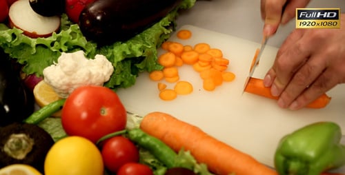 Preparing Fresh Vegetables on a Cutting Board