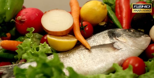 Fresh Vegetables and Fish Still Life