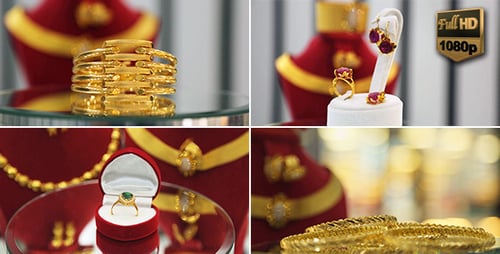 Elegant Gold Jewelry Rings and Bracelets Spinning Display