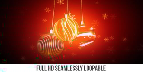Animated Glowing Christmas Baubles with Falling Snowflakes Background