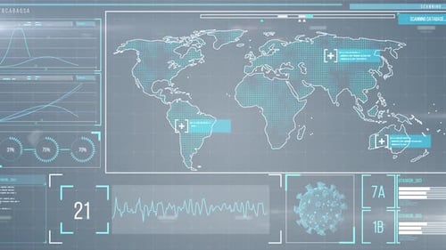 Futuristic Medical HUD Global Scan and Data Display