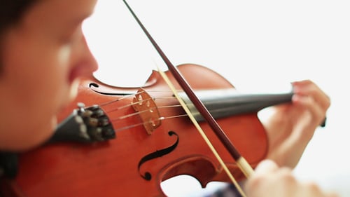 Young Adult Playing Violin Close Up
