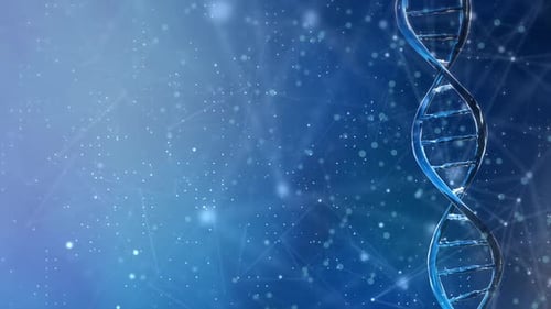 Abstract White DNA 3D Hologram glowing rotating DNA double helix.