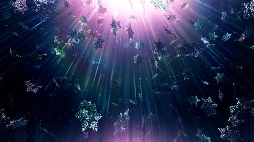 Sparkling Snowflakes Falling with Glowing Light Rays Background