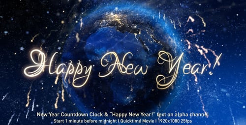 Elegant Happy New Year Countdown with Earth and Fireworks Animation
