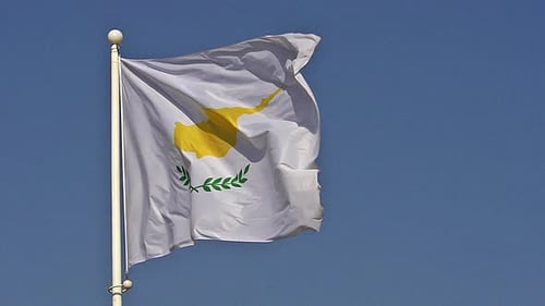Cyprus Flag Waving Against Blue Sky
