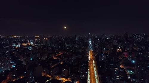 Night downtown Sao Paulo Brazil. Downtown district at night life scenery.
