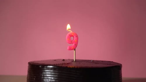 Birthday Cake with Burning Number Nine Candle