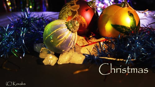 Shiny Christmas Ornaments with Blue Garland and Ice