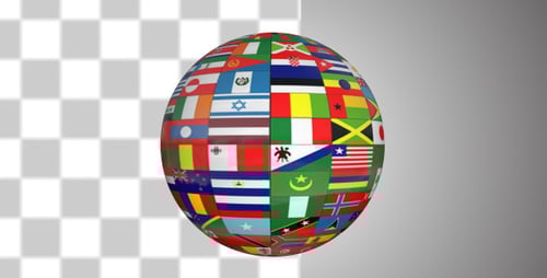 Rotating Globe of National Flags with United Nations Symbol