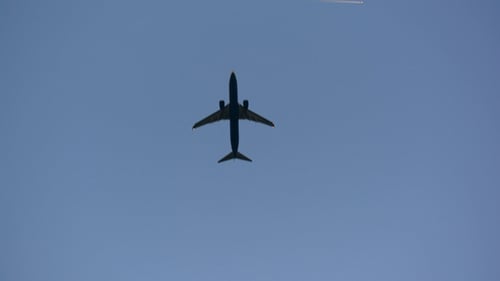 Airplane Flying Overhead in a Clear Blue Sky